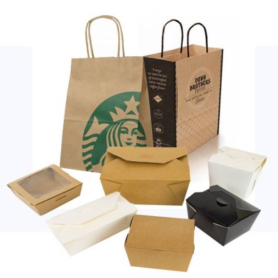 Wholesale Custom Grocery Restaurant Takeout Delivery Brown Kraft Paper Food Packaging Bag With Handle