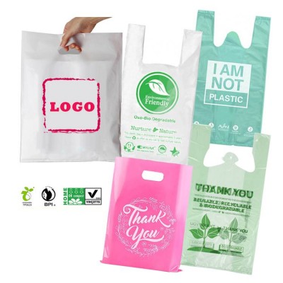 Bio Carry Bag Custom Compostable Biodegradable Cornstarch Usable T Shirt Grocery Shopping Plastic Bags With Logo