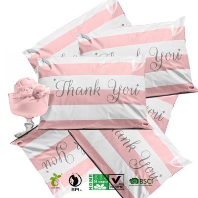 Sustainable Clothing Compostable Biodegradable Pe Plastic Courier Mailing Custom Printed Pink Thank You Poly Mailer Bags